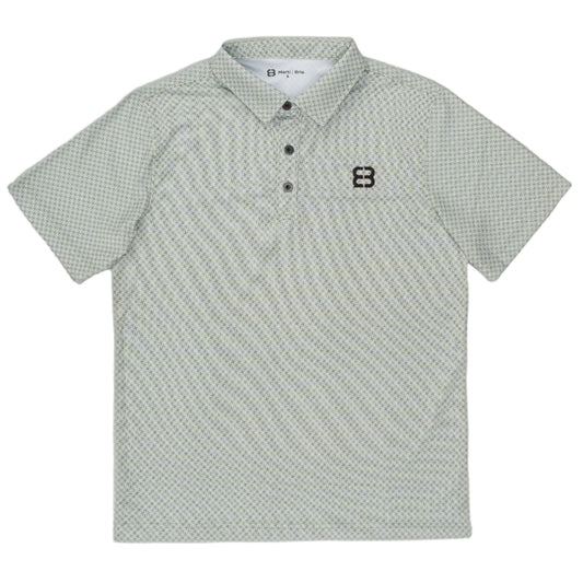 Green checkered polo shirt with a logo on a light gray background